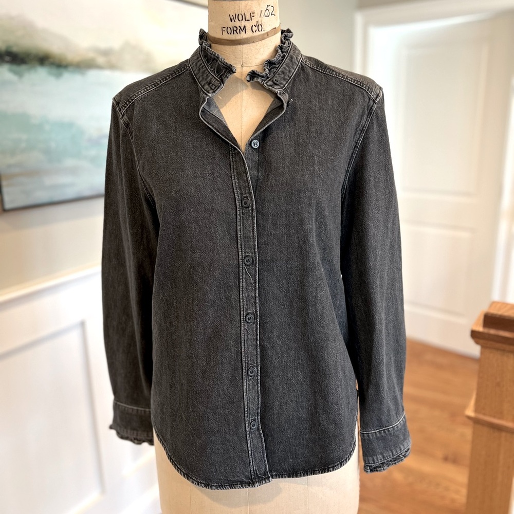 PARIS ATELIER, Black denim, button down shirt, Size 4 US.